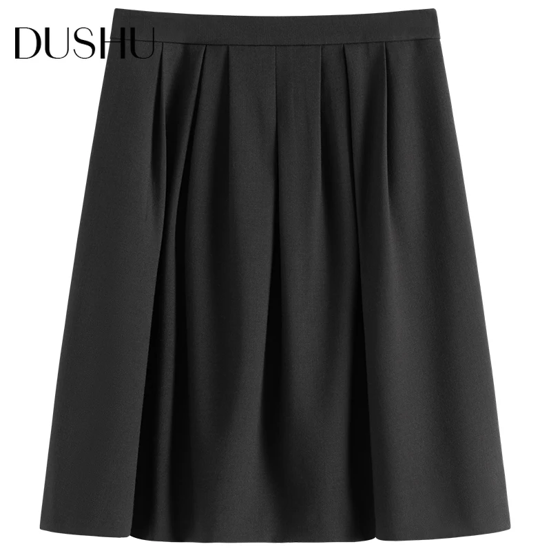 

DUSHU Plus size black mini pleated skirt Women elegant short high waist a-line skirt Spring autumn office lady vitnage skirt