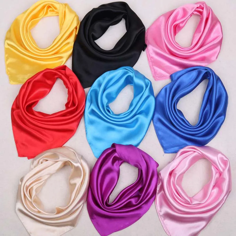 

AMYO 58*58cm Satin Silk Scarf Women Square Solid Scarves Small Plain Neckerchief Head Neck Headband Fashion Hair Tie Band