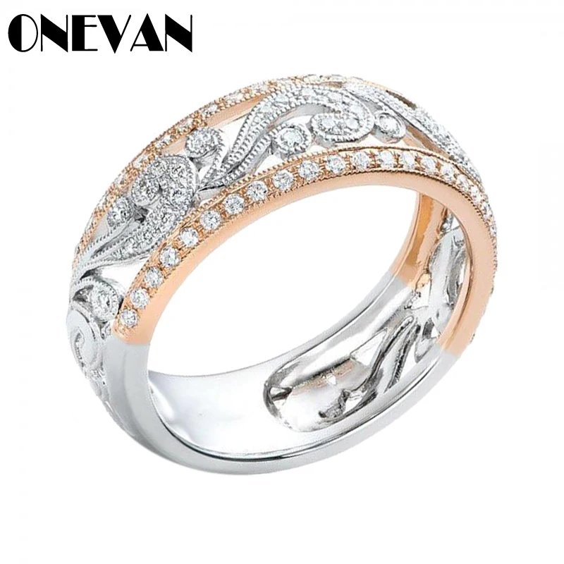 2020 блестящее женское двухцветное ажурное цветочное кольцо из розового золота