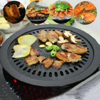 1pc Barbecue Plate Round Iron Korean BBQ Grill Plate Burnt Fat Outdoor Picnic Barbecue Non-stick Pan Set with Holder Set New