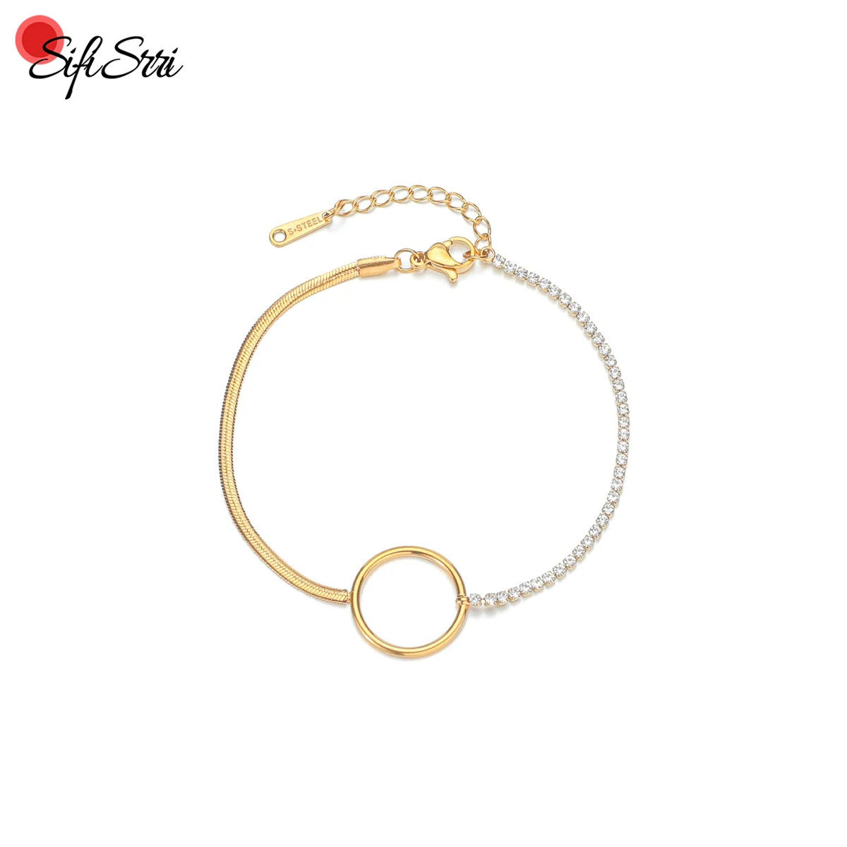 

Браслет Sifisrri с круглыми бриллиантами для женщин и девушек, Ювелирное Украшение в подарок из нержавеющей стали