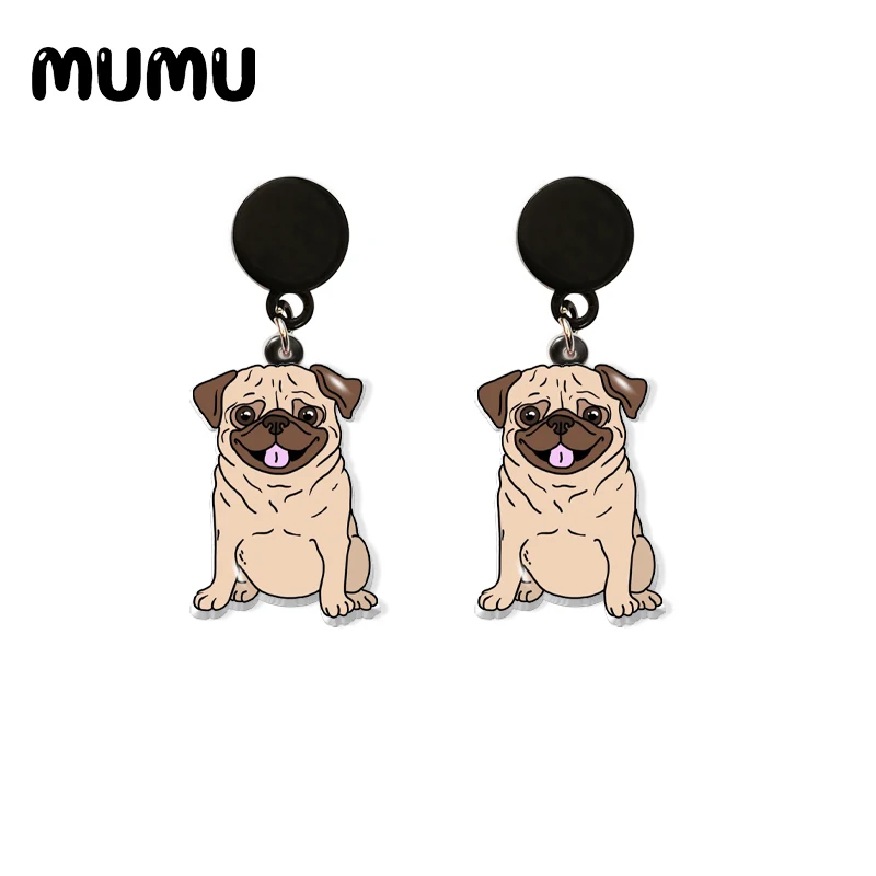 2021 New French Pug Drop Earring Cute Dog Acrylic Earrings Resin Epoxy Handmade Jewelrys | Украшения и аксессуары