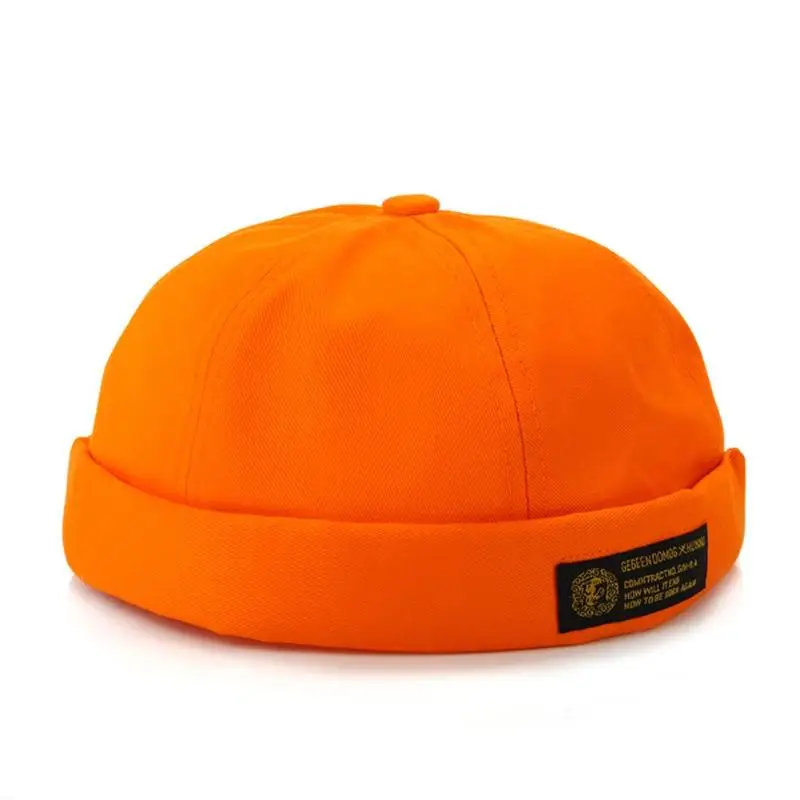 Оранжевый Vintage Hip Hop Men Women Hat Washed Cotton Retro Skull cap Adjustable Brimless Hat Landlord Breathable Beanie Hat - Цвет: Оранжевый