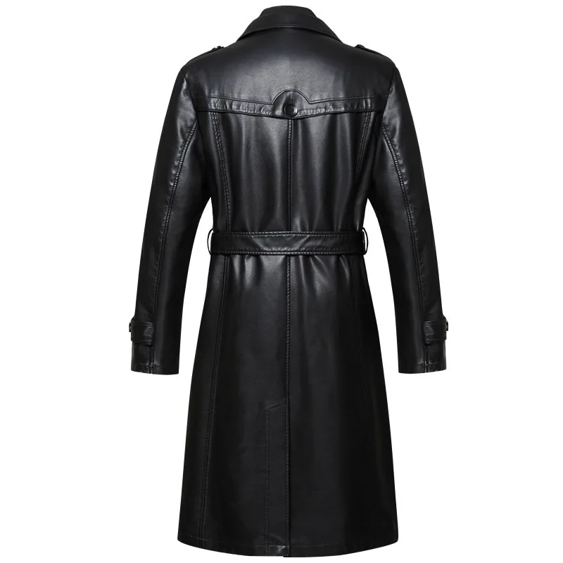

leather coat down bladder male long over-the-knee high-grade sheep skin business casual and plush leather windbreaker