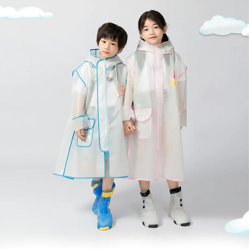 

Модный детский дождевик из ЭВА, утолщенный непромокаемый прозрачный дождевик с двойными полями для рюкзака