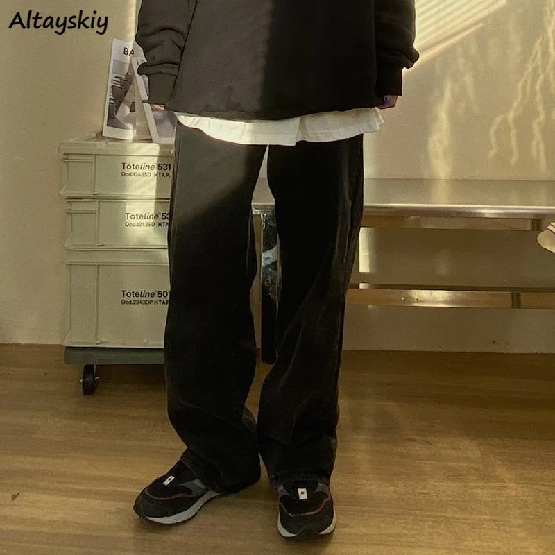 

Jeans Women Solid Baggy Mopping Spring Streetwear Female Casual Zipper Wide Leg Trouser Harajuku All-match Popular Denim Basic