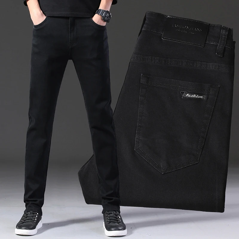 

Men's Straight Jeans 2020 New Autumn Business Work Casual Stretch Slim Jeans Classic Pants Black Long Jeans