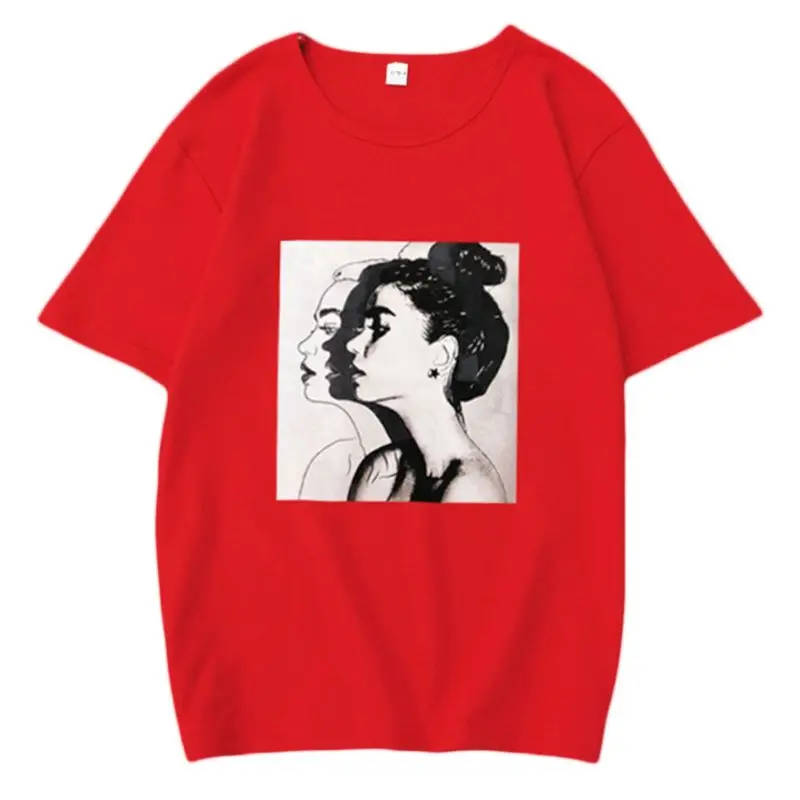 

Women Women Girls Summer Oversized Loose Pullover Tops Hip Hop Lady Portraits Printed Ulzzang Half Sleeve T-Shirt Round Neckline