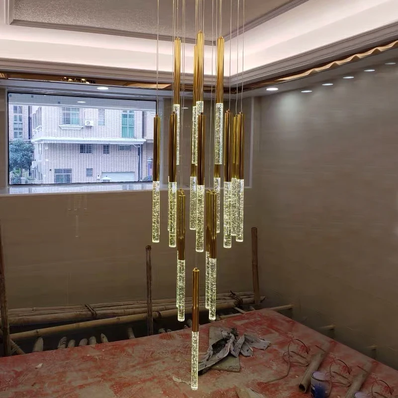 

Luxury led chandelier for staircase long modern crystal lamp living room large cristal light fixture home decor indoor lighting