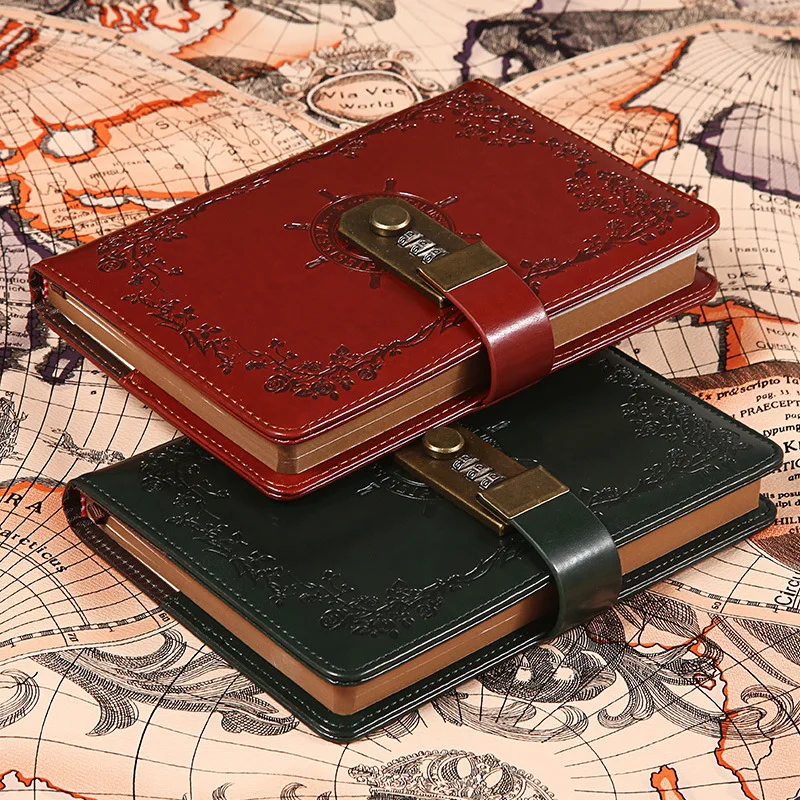 

B6 Notebook With Lock 260Pages Writing Paper Lockable Notepad Diary Planner Retro Travel Note Book School Office Stationery Gift