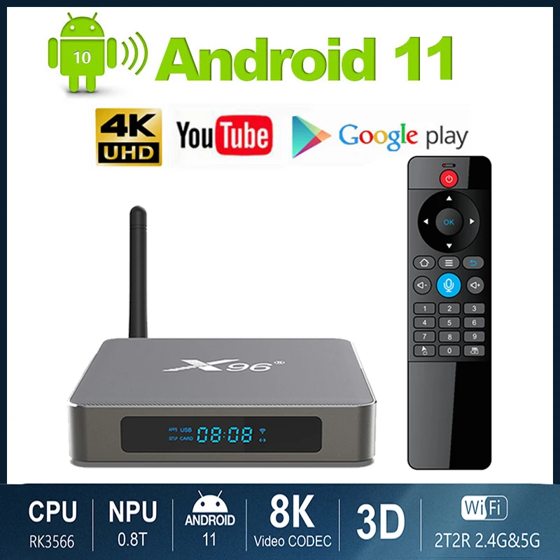 

X96 X6 TV Box Android 11 RK3566 8GB RAM 128GB Support 4K 2T2R MIMO Dual Wifi 1000M 4G 64GB 32GB Media Player Set Top Box