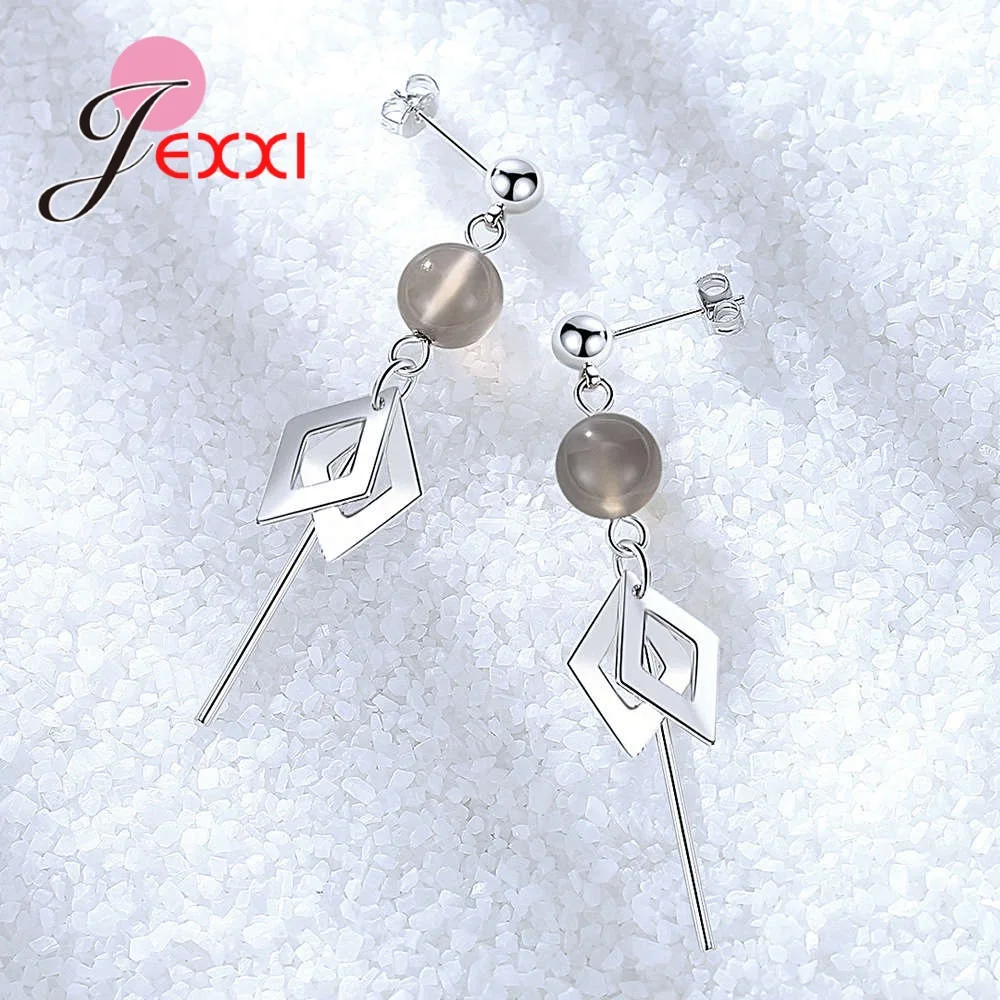 

Korean Women 925 Sterling Silver Beads Long Geometric Tassel Drop Earrings Piercing Ear Jewelry For Wedding Party