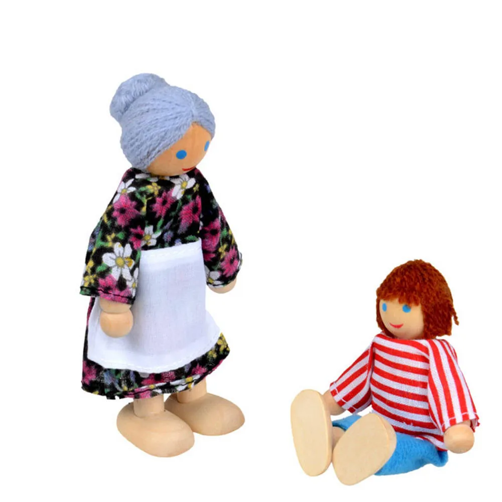 

Kawaii Wooden Furniture Dolls House Family Miniature 7 People Doll Toy Cute Home Decoration Ornaments Children's Favorite Gifts
