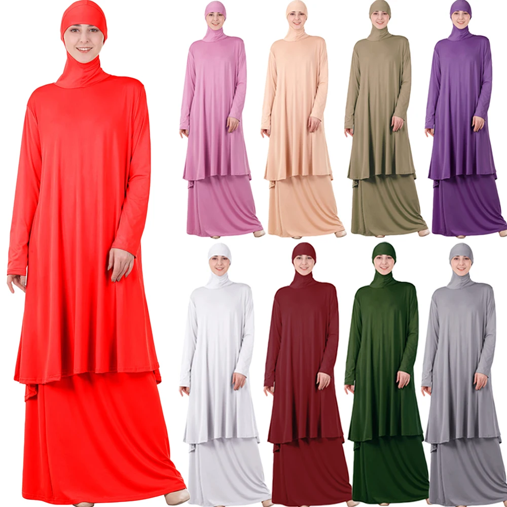 Молитвенное платье из двух частей для мусульманских женщин, исламский комплект, длинный костюм для химара, ранджа, яркий костюм для цзилаба...