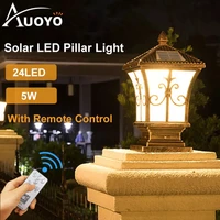led pillar light solar powered fence landscape square post remote control lamp outdoor decorative waterproof garden lights