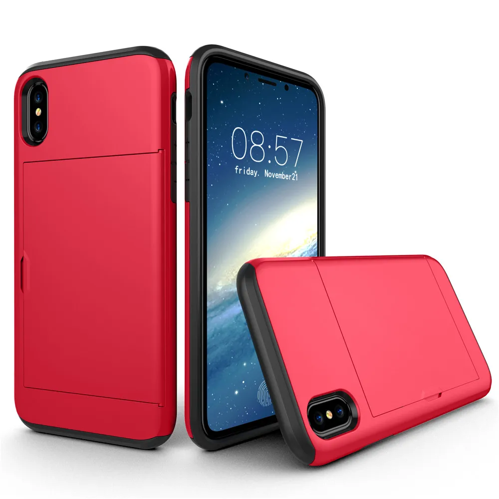 Чехол VRSDES для iPhone 7, 7 plus, 8, 8 plus, 5S, 6 слотов для карт, ударопрочный Жесткий ПК, мягкий ТПУ Гибридный чехол-кошелек для iPhone X, XS, чехол для MAX XR - Цвет: Red