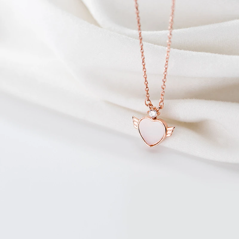

925 Sterling Silver Shell Crystal Heart Shape Pendant Necklace Short Clavicle Chain For Fashion Women Girl Lady Jewelry Gift