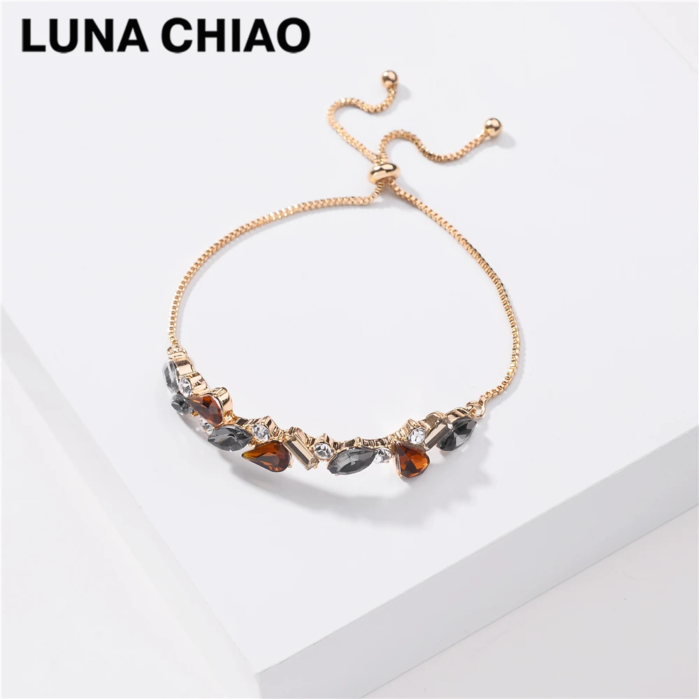 LUNA CHIAO золотой цвет кристалл инкрустированный массивный браслет-цепочка