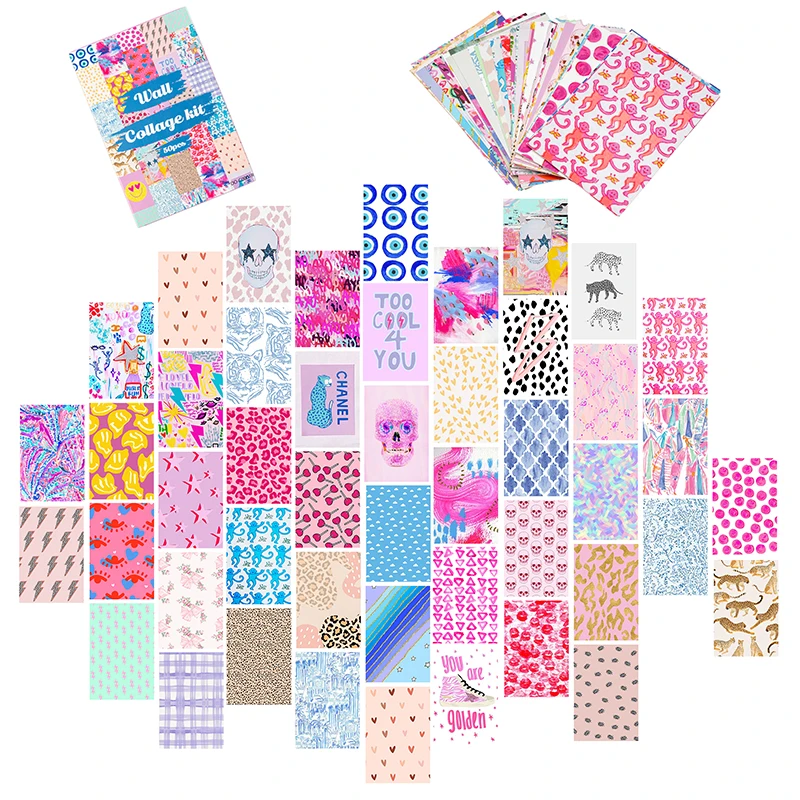 Kits de Collage de pared de imagen est&eacute;tica Preppy, decoraci&oacute;n de dormitorio de Color c&aacute;lido, impresiones art&iacute;sticas de pared, carteles para sala de estar para ni&ntilde;as, 48 Uds.-3