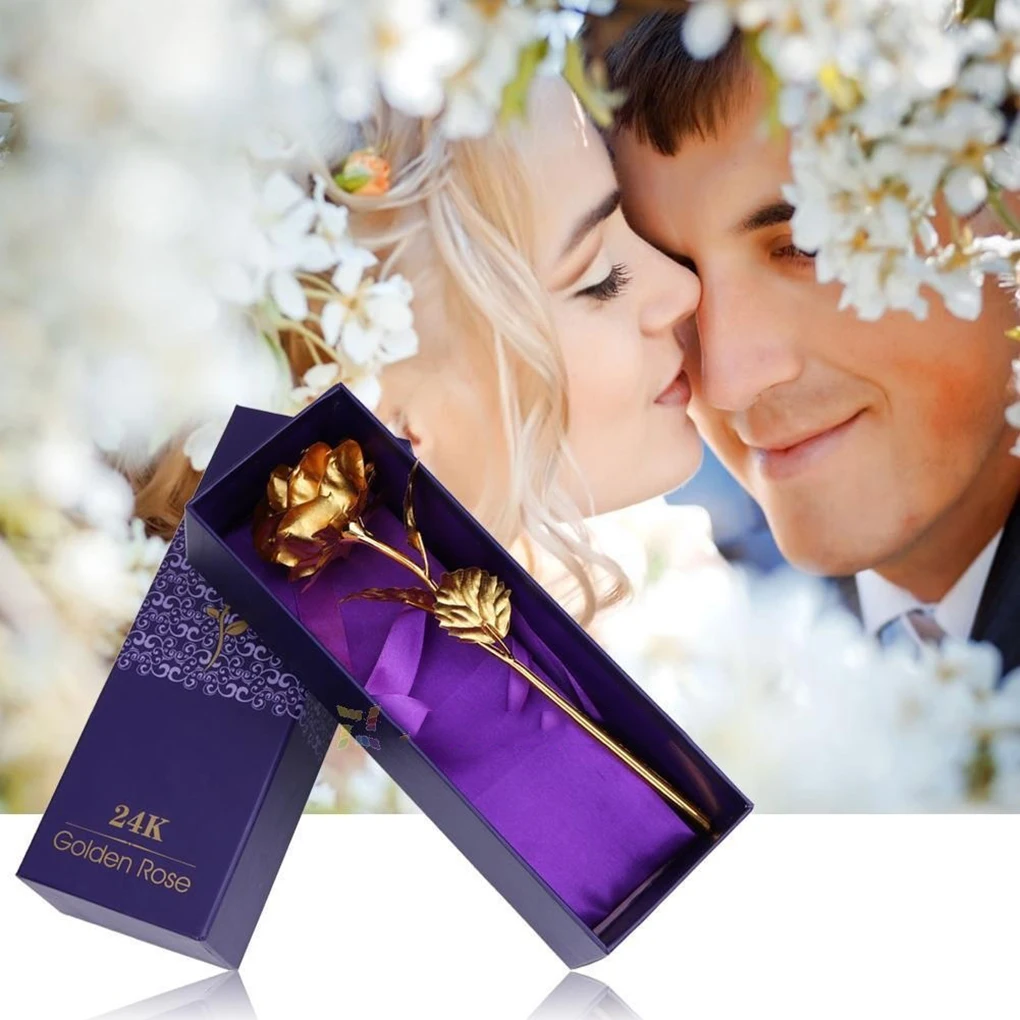 

Best Gift For Girlfriend Golden Rose Wedding Decoration Golden Flower Valentine's Day Gift Gold Rose Gold Flower with Box