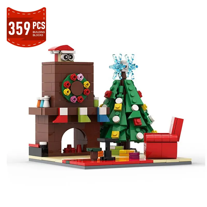 

Moc City Architecture Winter Fireplace House Decoration Creative Scene Building Block Assembly Model Children Toy Christmas Gift