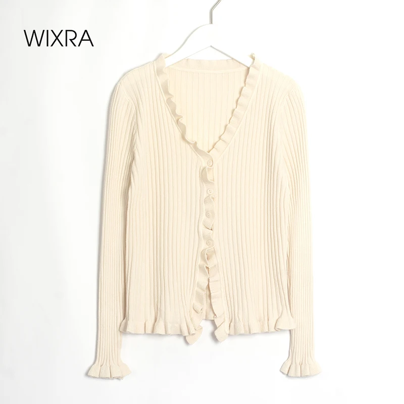

Wixra Womens High Stretch Cardigans New Fashion V-Neck Fungus Female Knitted Full Sleeve Short Tight Tops For Ladies Autumn