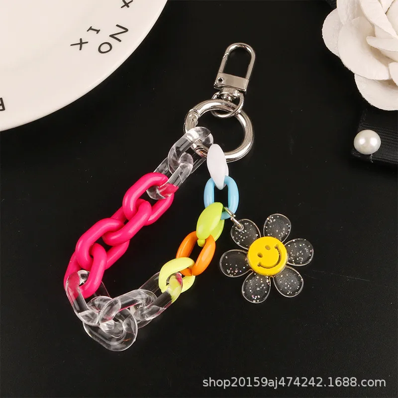 

Creative Acrylic Car Keychain Pendant Color Open Ring Can Be Assembled Lovers Personalized Bag Decoration Sunflower Keychains