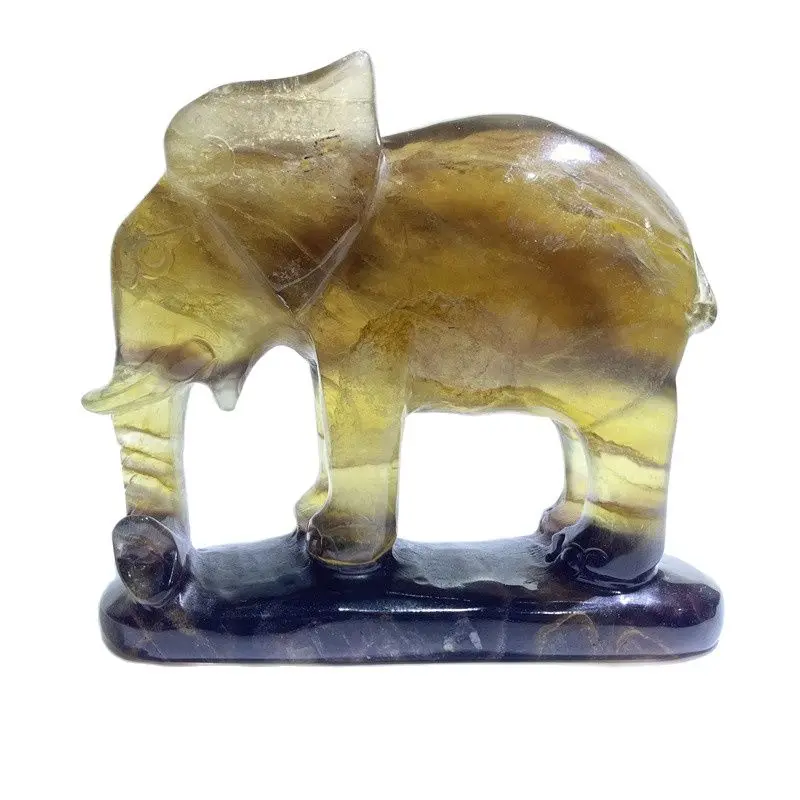 

High End Wholesale Hand Crafted Natural Fluorite Elephant Carved Ornaments For Gift LSY