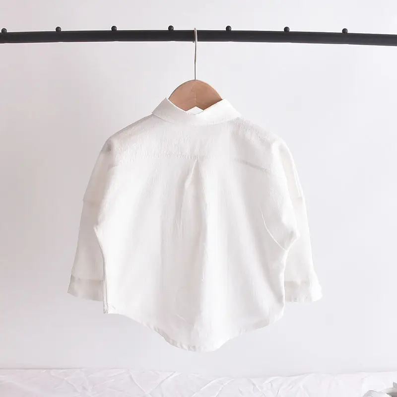 

2021 spring and autumn fashion children's Cotton Top Boys' handsome shirt children's white P4487