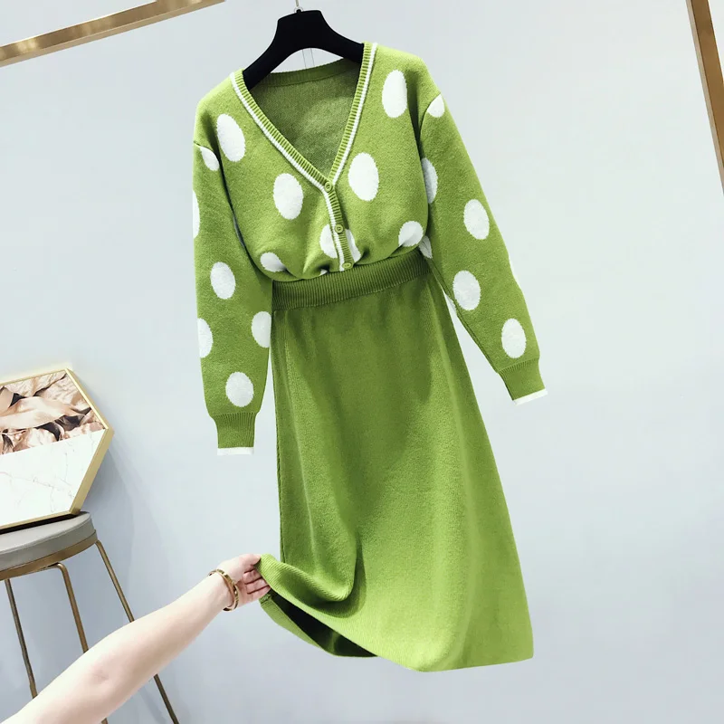 Женская сладкая корейская одежда 2 шт. Наборы Новый 2019 весна осень Cute Dot V-образным