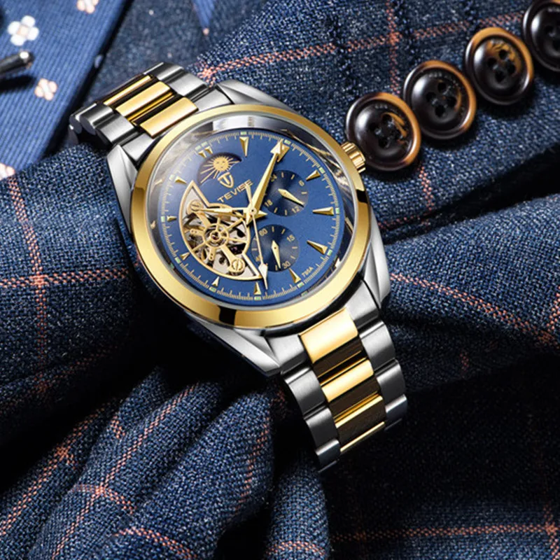 TEVISE мужские часы Tourbillon Moon Phase Роскошные бизнес нержавеющая сталь Лидирующий бренд механические наручные часы автоматические часы relojes