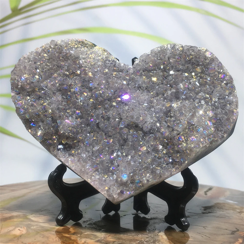 

Angel Aura Amethyst Geode Crystals Quartz Witchcraft Healing Energy Natural Purple Druzy Gemstones Mineral Heart Home Decoration