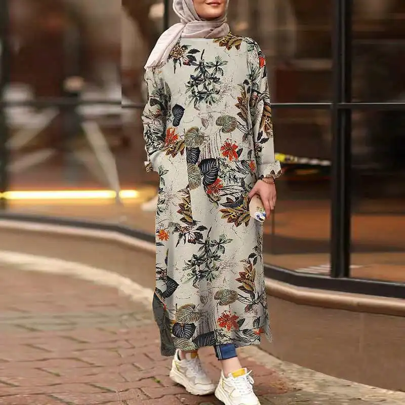 Женское длинное платье в стиле ретро, с принтом Дубай, Рамадан, с карманами, мусульманская юбка, размера плюс