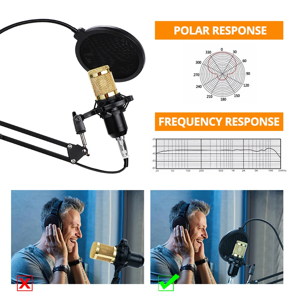 BM 800 Microphone Kits Professional Mic Stand Studio Condenser Vocal Recording KTV Karaoke For Computer Record | Электроника