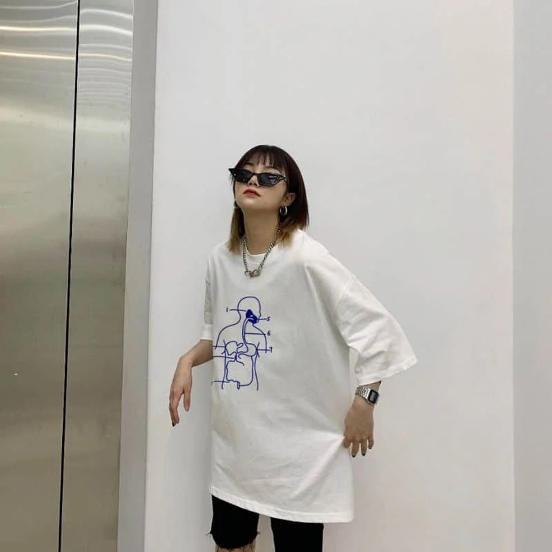 

T-shirt Men's And Women's White Short Sleeve Loose And Versatile T-Shirt New Japanese Printed Student Top In Summer 2021 Print