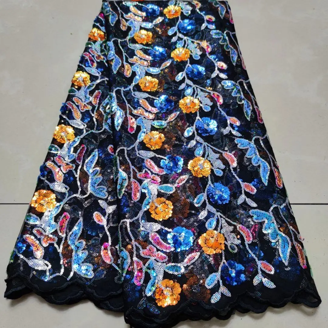 Оптовая цена Высококачественная кружевная ткань с блестками вышивка тюль