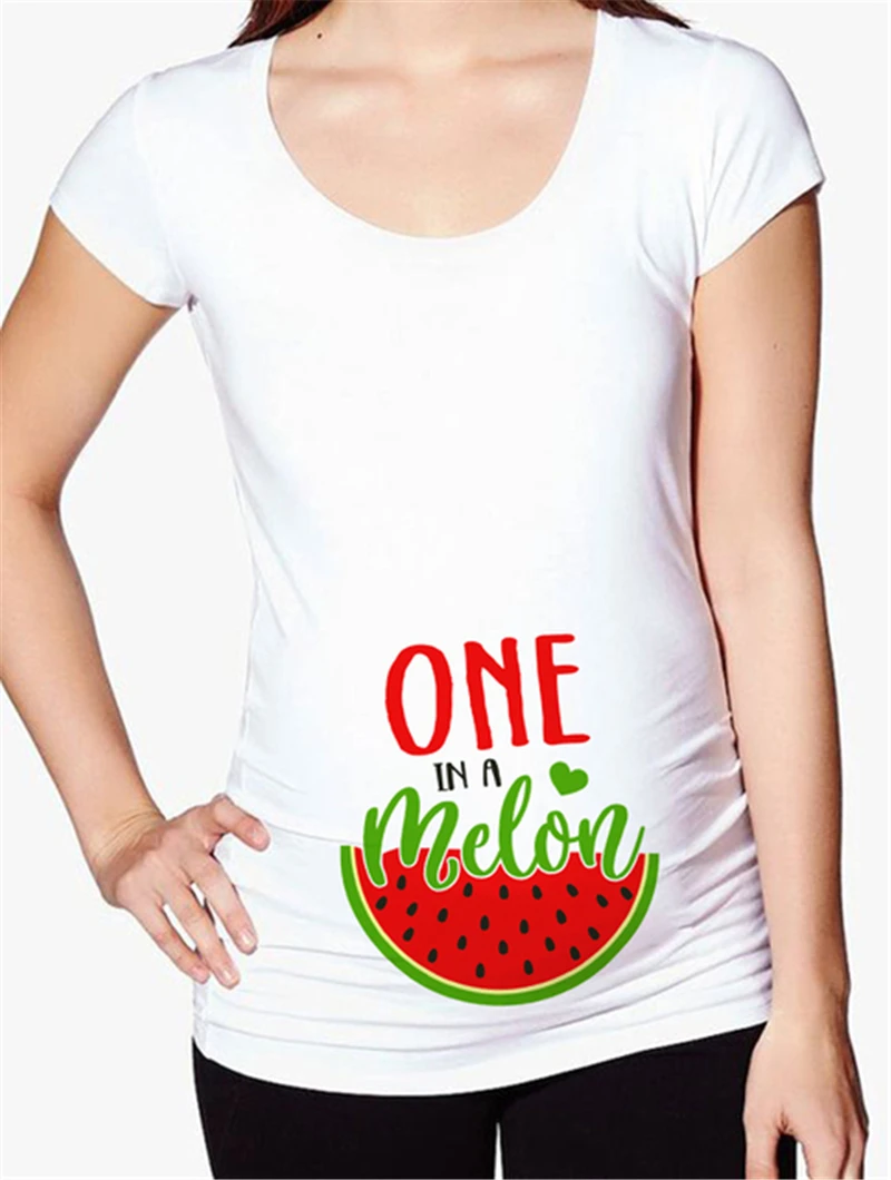 

One In A Melong Print Pregnancy T Cute Watermelon Maternity Short Sleeve Tshirts Pregnant Top New Mom Clothes 0183