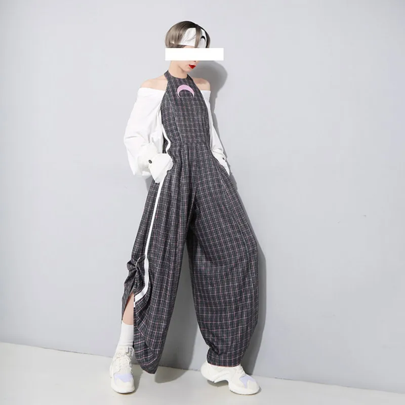 Весна Лето Осень Харадзюку Мун Шаблон Комбинезон кольцо морщинистый с открытой