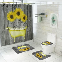 printed sunflower bath mat and shower curtain set polyester fibre washable bathroom carpet decor toilet seat tank cover rug