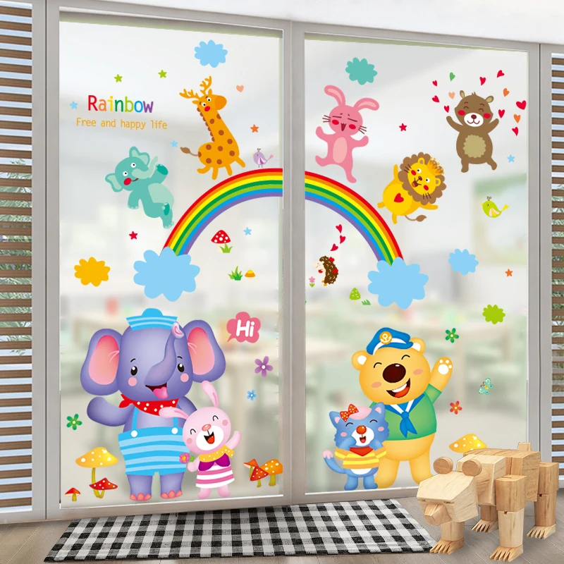 

[SHIJUEHEZI] Cartoon Animals Wall Stickers DIY Rainbow Clouds Wall Decals for Kids Rooms Baby Bedroom Nursery Decoration