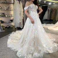 vestido de noiva new off shoulder wedding dresses 2020 lace applique bridal dress for women lace up back a line wedding gowns