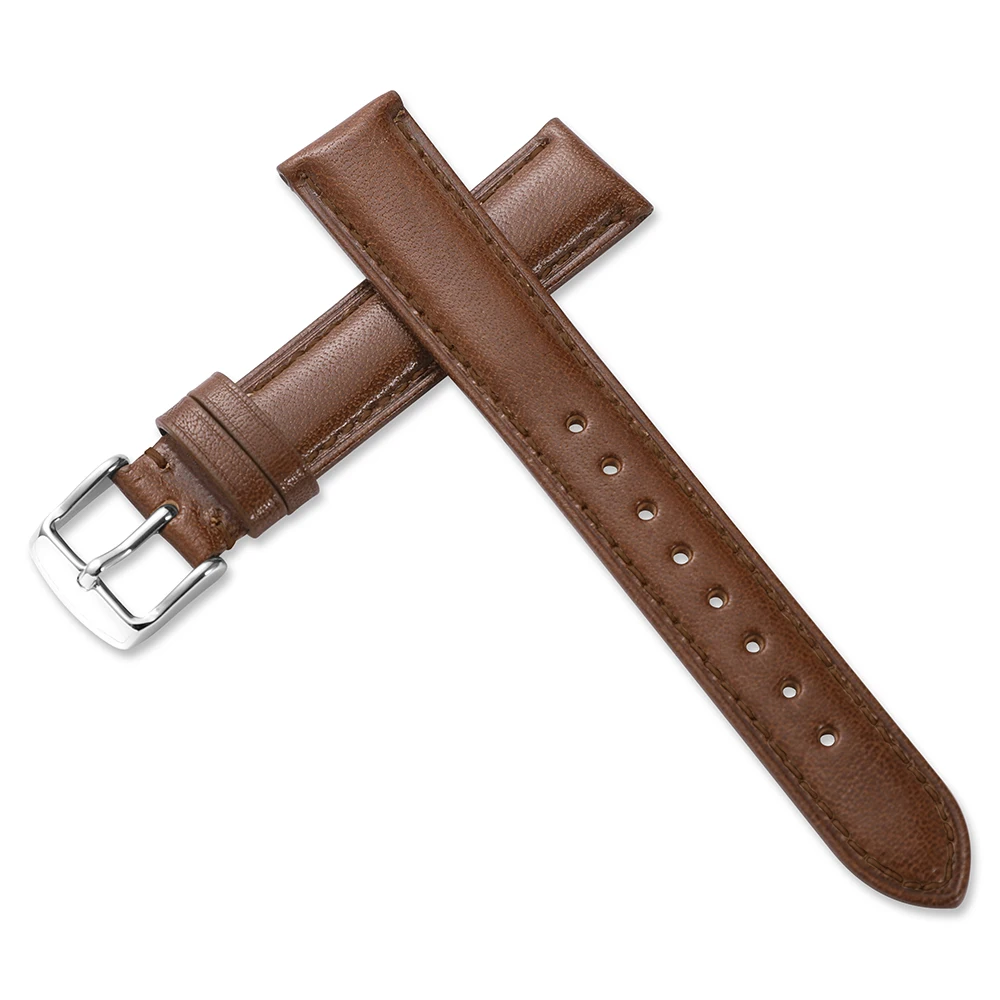 IStrap ремешок для часов 18 мм, 19 мм, 20 мм, 21 мм, 22 мм, темно-коричневый, натуральная кожа, сменный ремешок для часов, полированная Серебряная Пряжка для Tissot