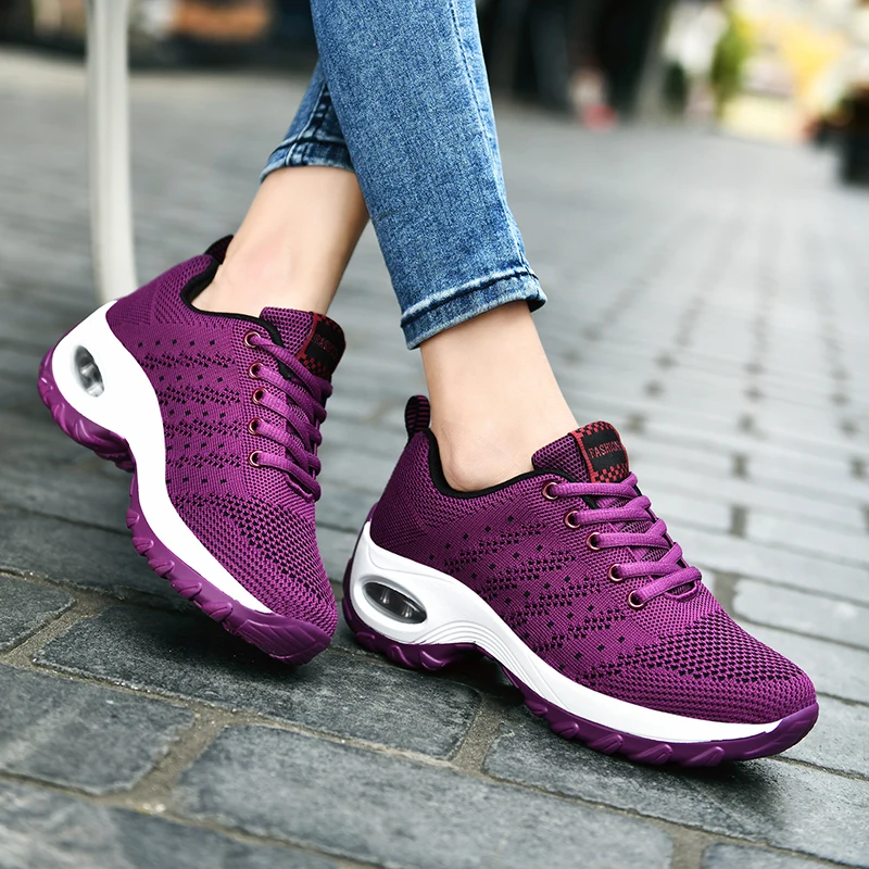 Fashion Ladies Sneakers New Breathable Mesh Fitness Outdoor Running Shoes Damping Air Cushion Non-slip Casual Women's Flat Shoes