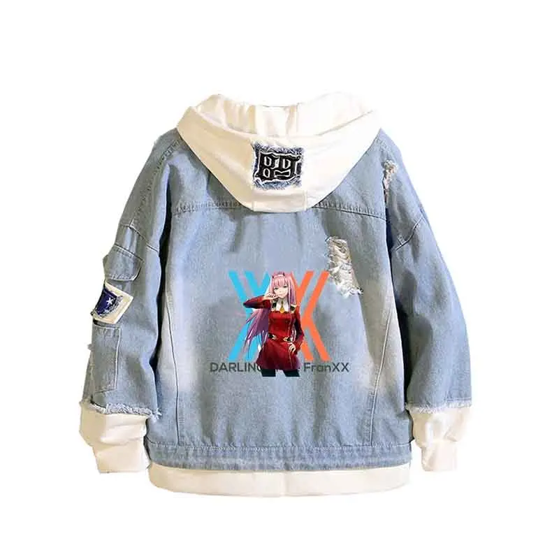 

Anime DARLING in the FRANXX Jeans Jacket Harajuku Streetwear Fashion Boys Windbreaker Women Cartoon Hoodies Couple Sweatshirt