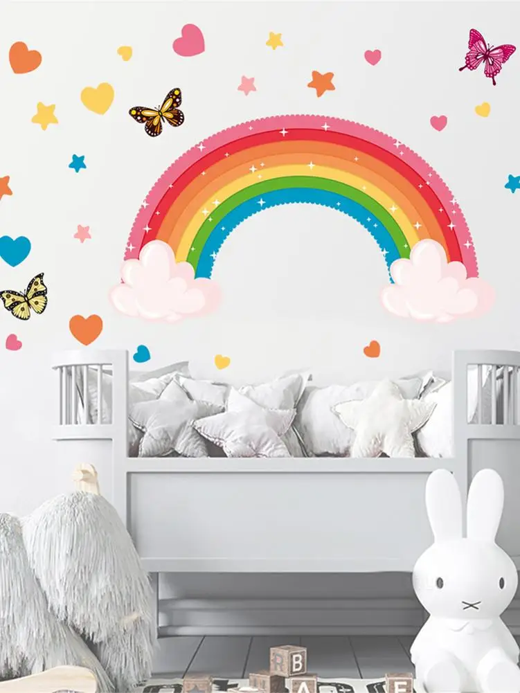 Радужные съемные настенные наклейки для детской комнаты искусство сердце