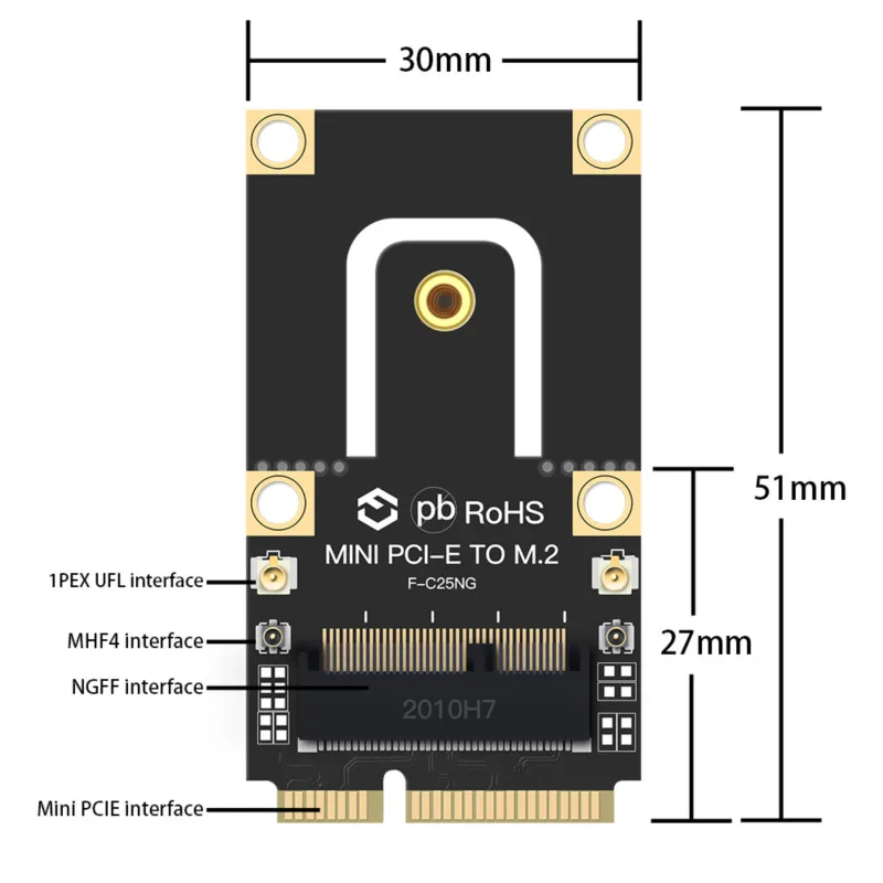 Конвертер беспроводного адаптера M.2 NGFF на Mini PCI-E с антенной IPEX 4 для Wifi6 Intel AX210 AX200