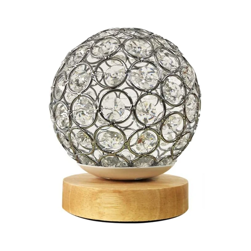 

Хрустальная настольная лампа с USB, серебристый хрустальный шар с деревянной основой, прикроватная Настольная лампа с регулируемой яркостью...