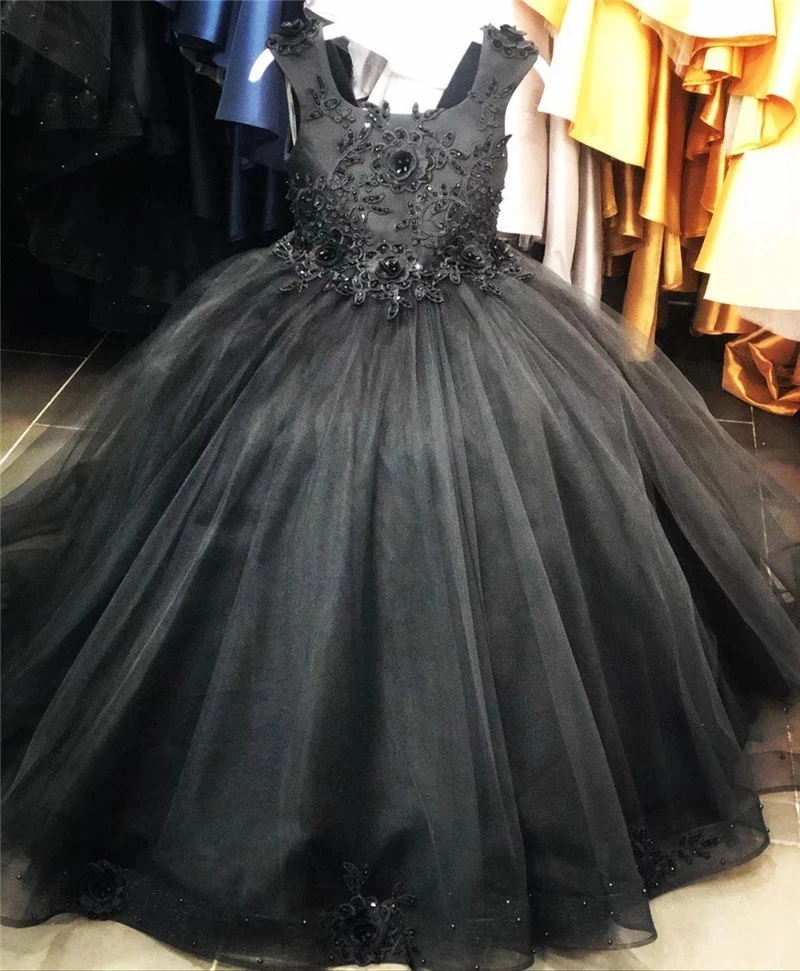 

New Black Lace Tulle Flower Girl Dress for Wedding Kids Clothes Baby Girls Birthday Party Gown Children Christmas Dress