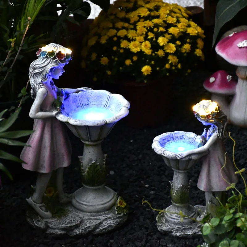 

GY European-Style Retro Resin Girl Angel Table Decorative Ornament Solar Lamp Sculpture Floor Figure Home Furnishings