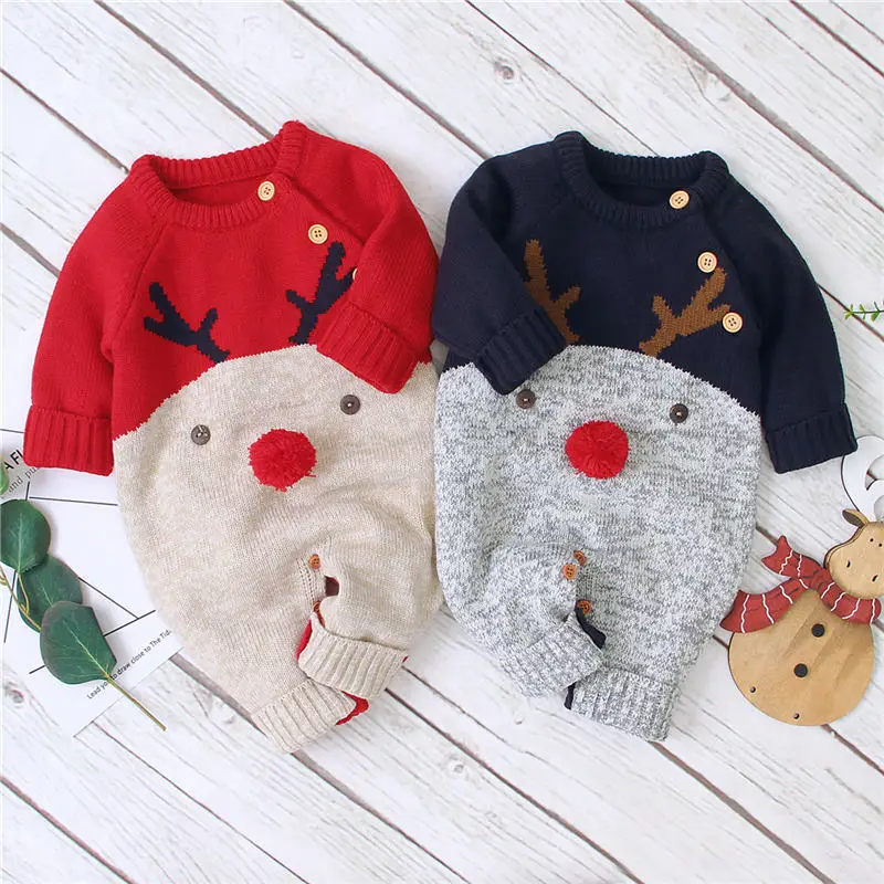 

Cute Infant Baby Christmas Knitted Romper Boys Girls Newborn Kids Autumn Winter Clothes Long Sleeve Romper Deer Knitwear